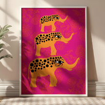 Elephants with Horus Eye Funky Animals Hot Pink