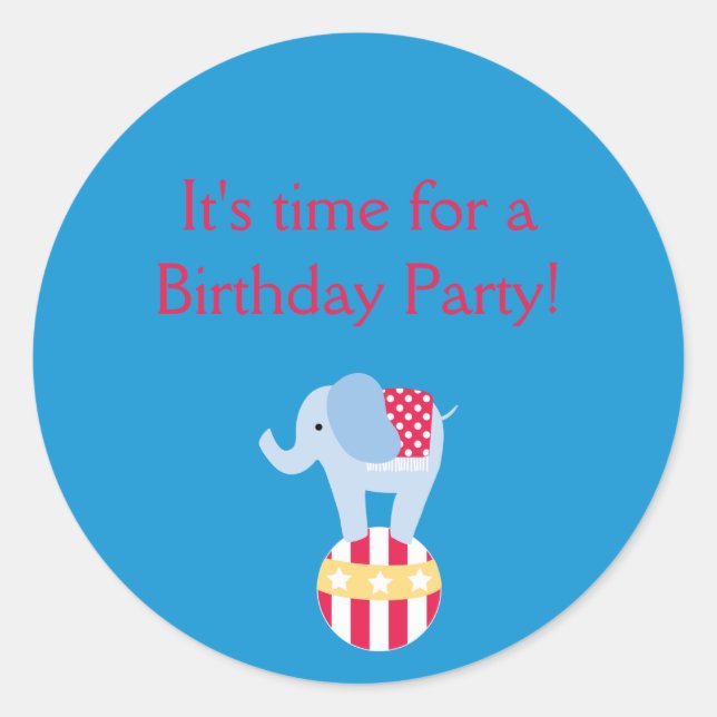 elephantsticker, It's time for aBirthday Party! Classic Round Sticker (Front)