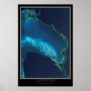 Eleuthera Bahamas From Space Satellite Map Poster