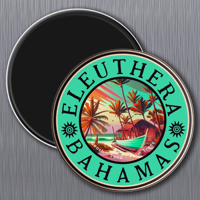 Eleuthera Bahamas Retro Sunset Travel Souvenir 60s Magnet (Creator Uploaded)