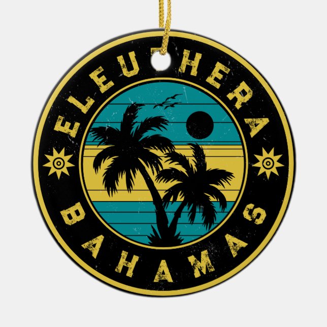 Eleuthera Island Bahamas Palm Tree Souvenirs Ceramic Ornament (Front)