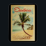 Eleuthera Palm Tree Vintage Travel Magnet<br><div class="desc">A uniquely retro mid-century modern Eleuthera Bahamas art print in vintage travel poster style. It features a curved palm tree on sandy beach with ocean under a blue cloudy sky.</div>