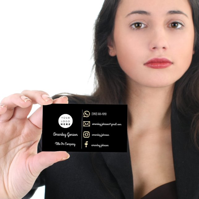 Elevate Your Brand with Custom Logo Social Media G Business Card (Custom Logo Social Media Gold QR Code ModernBlack Business Card)