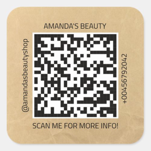 Elevate Your Brand with QR Code Kraft Square  Square Sticker