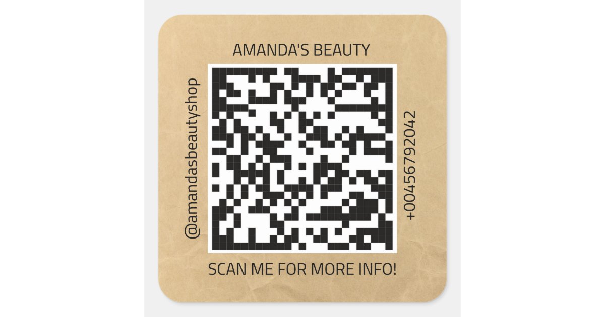 Elevate Your Brand with QR Code Kraft Square Sticker | Zazzle