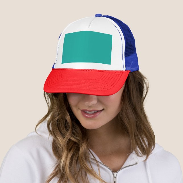 Elevate Your Design with a Green Background  Trucker Hat (In Situ)