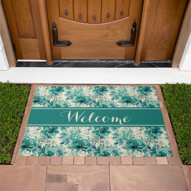 Elevate Your Entryway with a Aqua Floral  Doormat (Outdoor)
