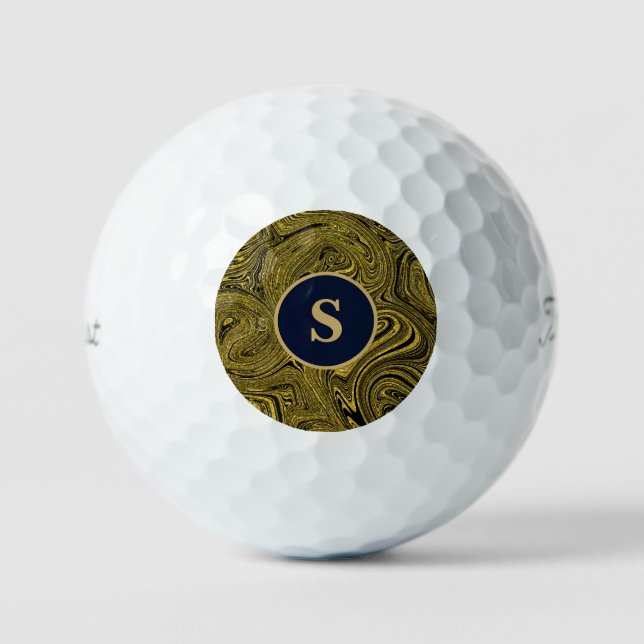 Elevate Your Game with Black & Gold Maze  Golf Balls (Front)