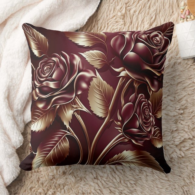 Elevate Your Home with a Luxurious Burgundy Roses  Throw Pillow (Blanket)