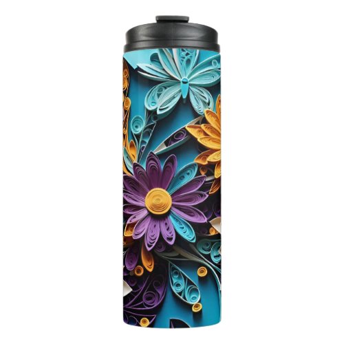 Elevate Your Sips with Quilled Colorful Floral Art Thermal Tumbler