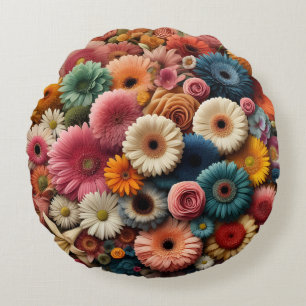 Elevate Your Space Colorful Gerbera Daisy Floral Round Pillow