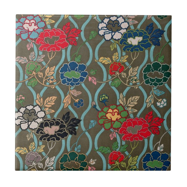 Elevate Your Space with Elegance: Japanese Floral  Ceramic Tile (Front)