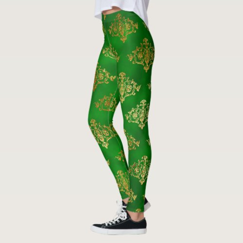 Elevate Your Style w Shimmering Gold  Green Foil Leggings