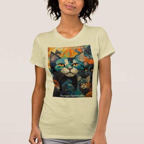 Elevate Your Style with Cat Cubism Art T_Shirt