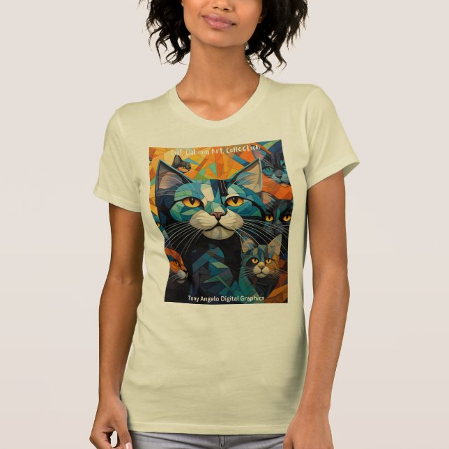 Elevate Your Style with Cat Cubism Art T-Shirt (Front)
