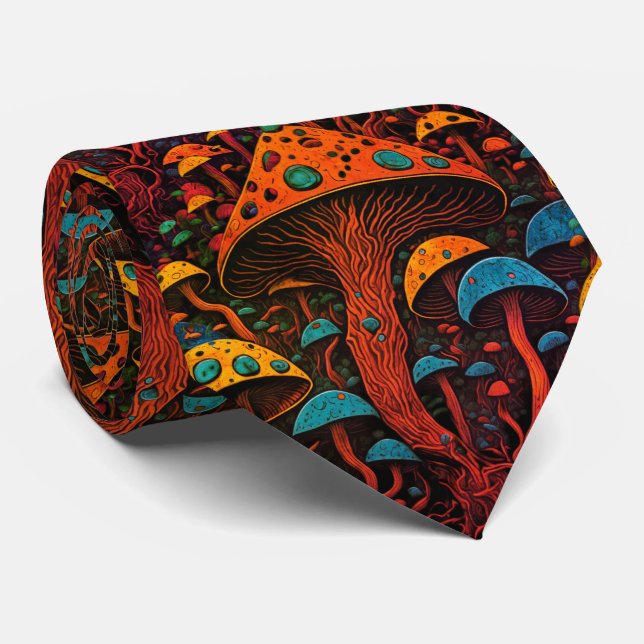 Elevate Your Style with Groovy Magic Mushrooms Neck Tie (Rolled)