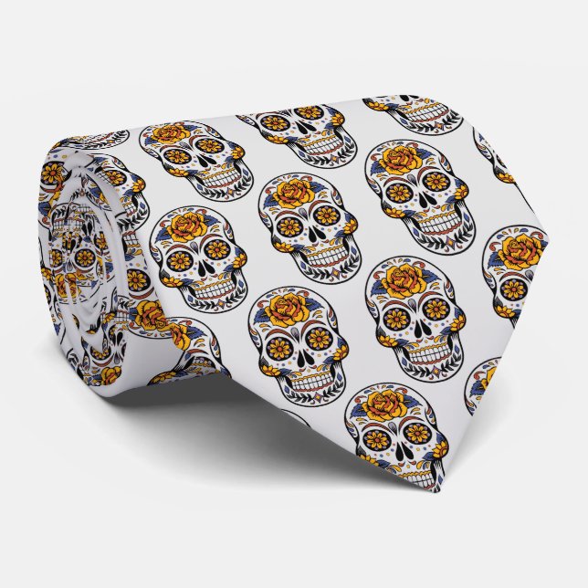 Elevate Your Style with Sugar Skull Elegance Neck Tie (Rolled)