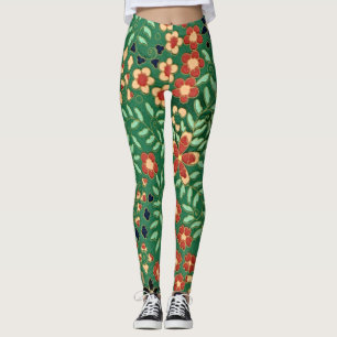 Elevate Your Vibes with Green Japanese Floral  Leggings