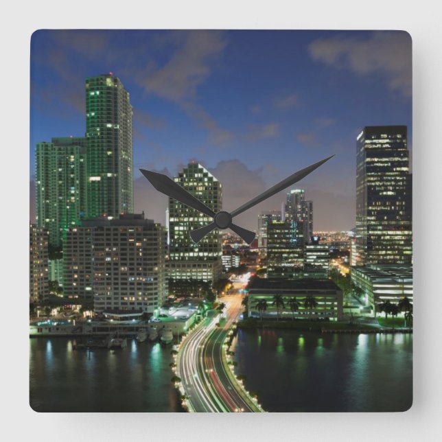Elevated city skyline square wall clock (Front)