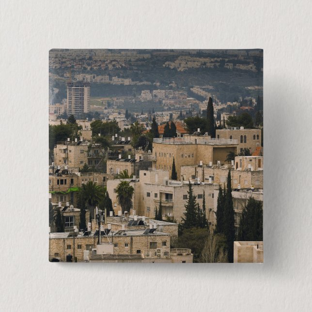 Elevated city view from Jerusalem YMCA tower Pinback Button (Front)