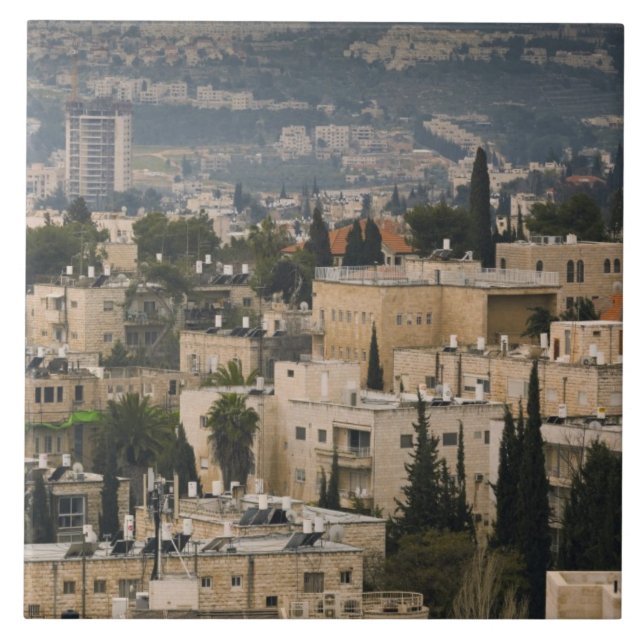 Elevated city view from Jerusalem YMCA tower Tile (Front)