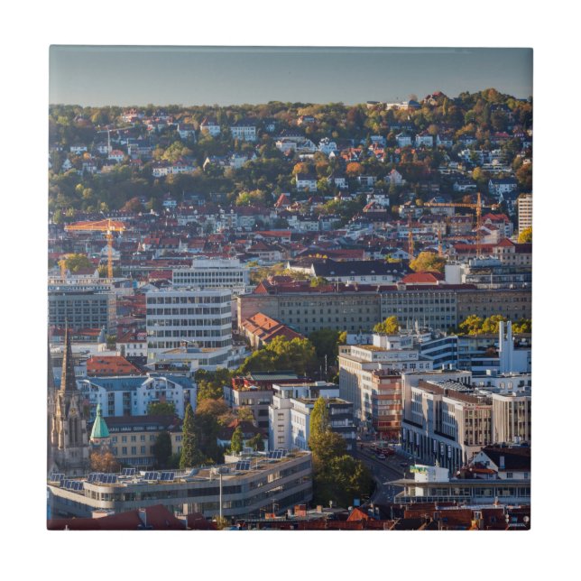 Elevated City View of Stuttgart Ceramic Tile (Front)