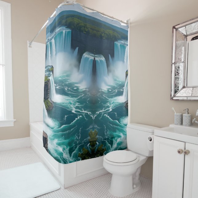 “Elevated Elegance – Panoramic Niagara Falls  Shower Curtain (In Situ)