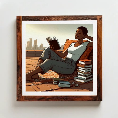 Elevated Essence Black Girl Rooftop Reading Poster