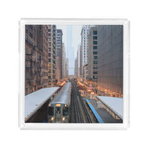 Elevated rail in downtown Chicago over Wabash Acrylic Tray