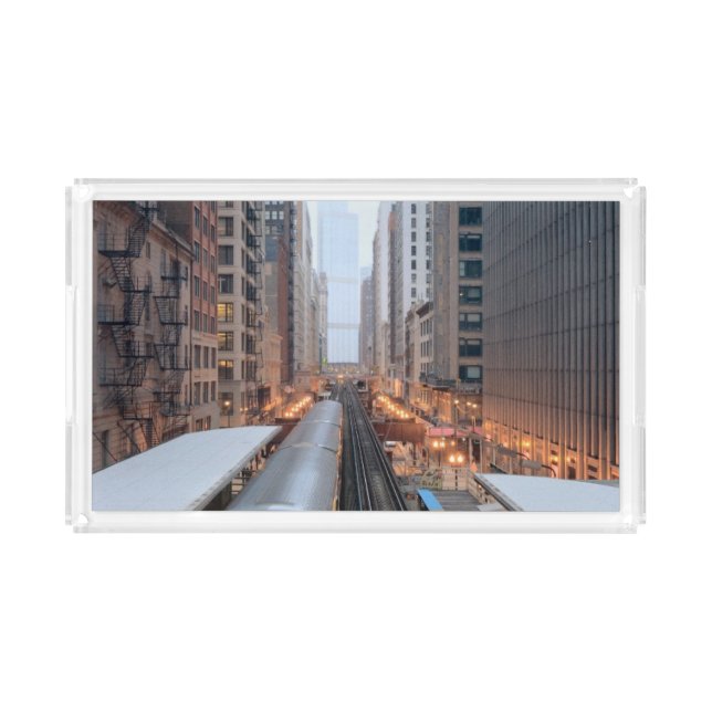 Elevated rail in downtown Chicago over Wabash Acrylic Tray (Front)