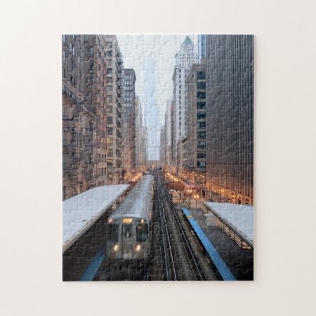 Elevated Rail In Downtown Chicago Over Wabash Jigsaw Puzzle