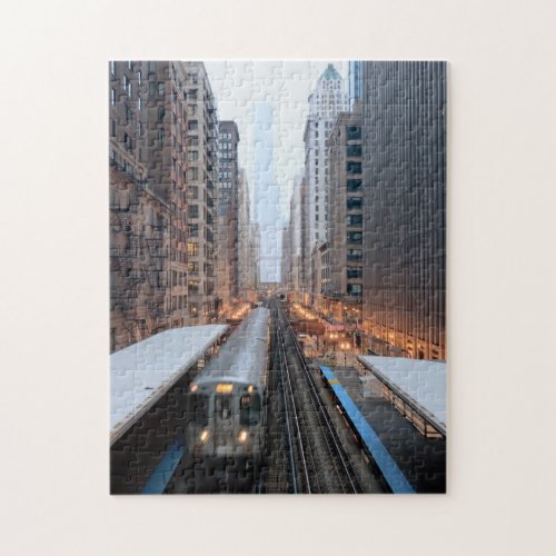 Elevated rail in downtown Chicago over Wabash Jigsaw Puzzle