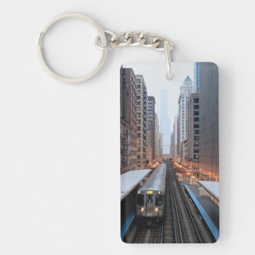 Elevated rail in downtown Chicago over Wabash Keychain