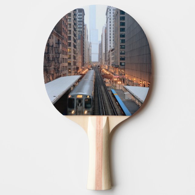 Elevated rail in downtown Chicago over Wabash Ping-Pong Paddle (Front)