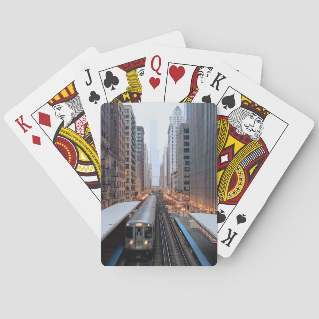 Elevated rail in downtown Chicago over Wabash Poker Cards (Back)