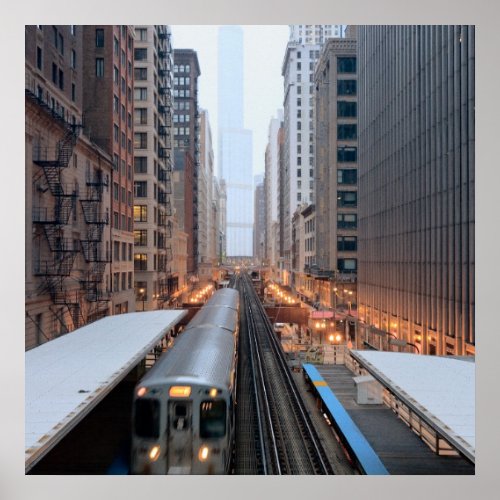 Elevated rail in downtown Chicago over Wabash Poster