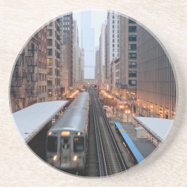 Elevated rail in downtown Chicago over Wabash Sandstone Coaster (Front)