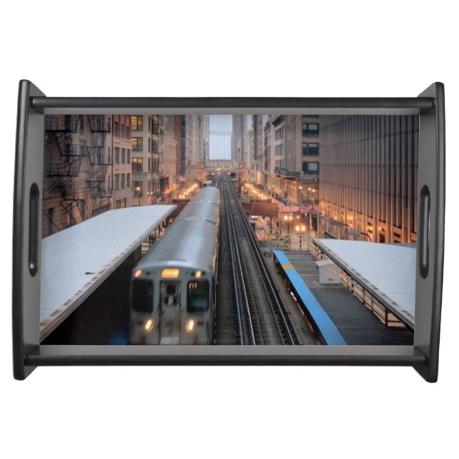Elevated rail in downtown Chicago over Wabash Serving Tray (Front)