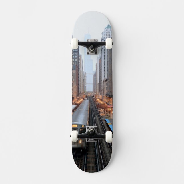 Elevated rail in downtown Chicago over Wabash Skateboard Deck (Front)
