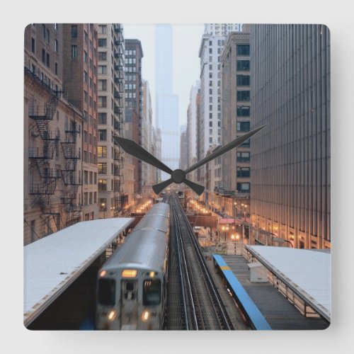 Elevated rail in downtown Chicago over Wabash Square Wall Clock