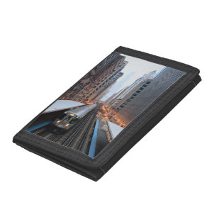 Elevated rail in downtown Chicago over Wabash Tri-fold Wallet
