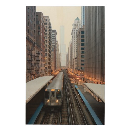 Elevated rail in downtown Chicago over Wabash Wood Wall Art