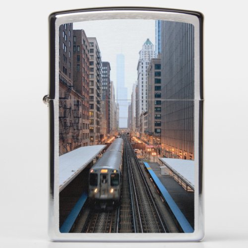Elevated rail in downtown Chicago over Wabash Zippo Lighter
