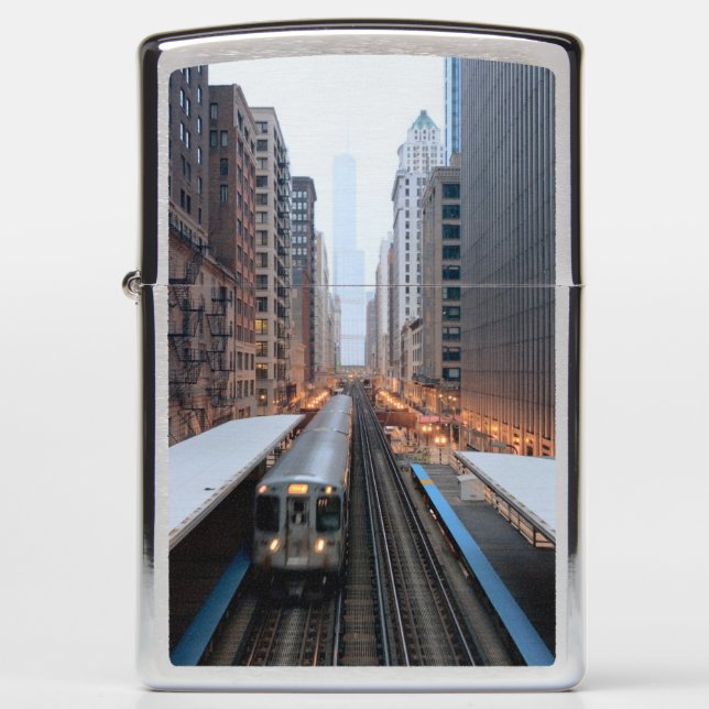 Elevated rail in downtown Chicago over Wabash Zippo Lighter (Front)