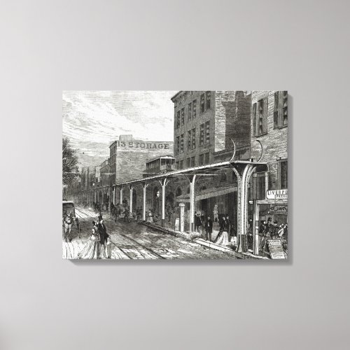 Elevated Railway in Greenwich Street New York Canvas Print
