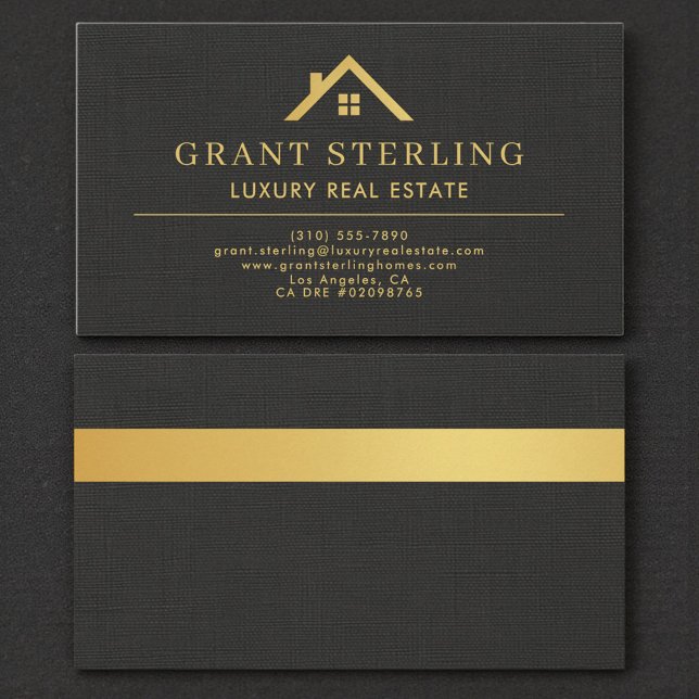 Elevated Real Estate Agent Black Gold  Business Card (Creator Uploaded)