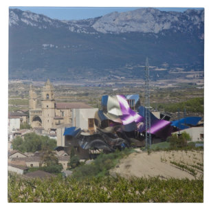 Elevated town view and Hotel Marques de Riscal Ceramic Tile