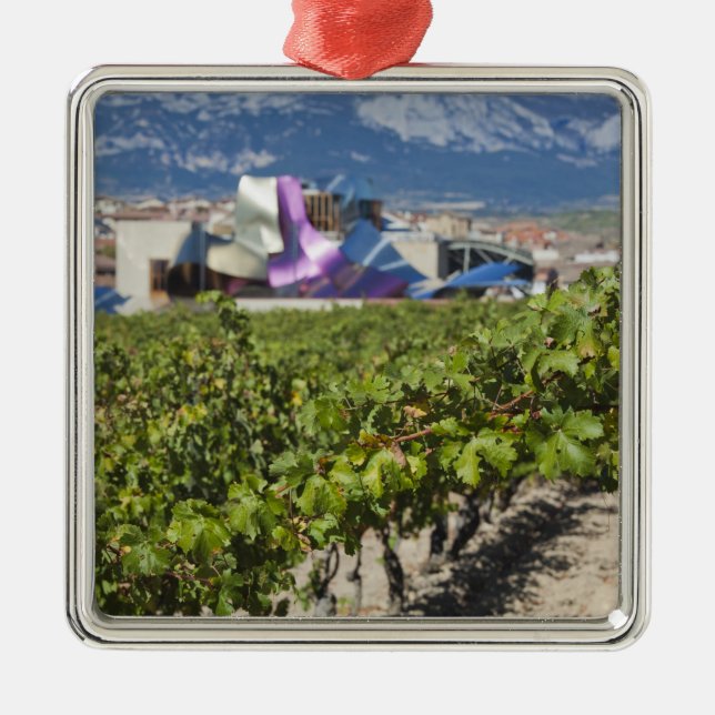 Elevated town view and Hotel Marques de Riscal Metal Ornament (Front)
