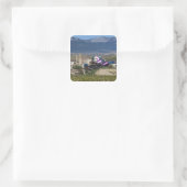 Elevated town view and Hotel Marques de Riscal Square Sticker (Bag)