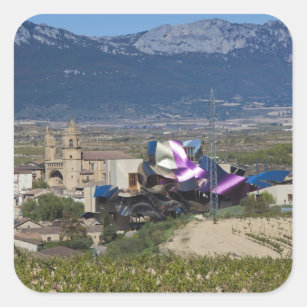Elevated town view and Hotel Marques de Riscal Square Sticker